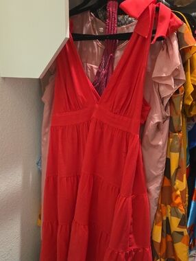 Vibrant Red Tiered V-Neck Sundress